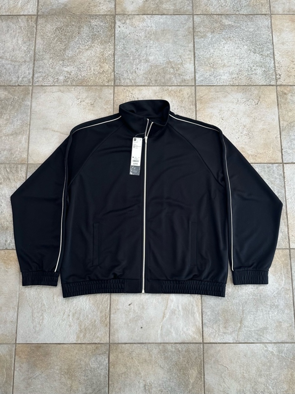 GU Black Track Zip-Up Sweater with White Piping